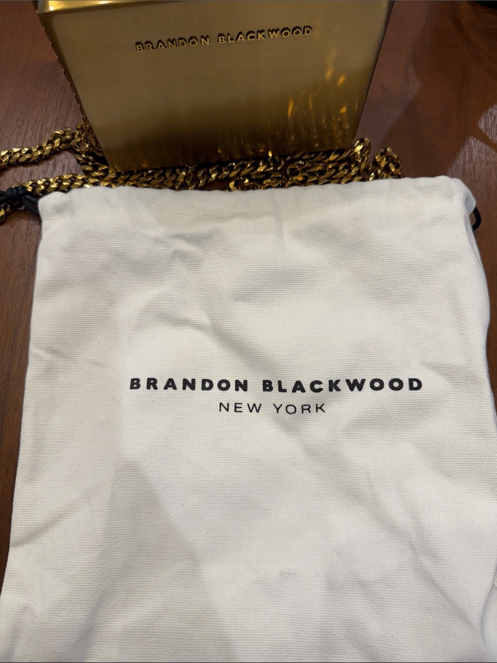 Brandon Blackwood Metallic Gold Mini Box Bag with Chain Strap - Picture 6 of 8